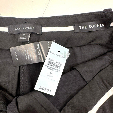 Ann Taylor Women's The Sophia Black Mid Rise Straight Leg Pants NWT Sz 0P