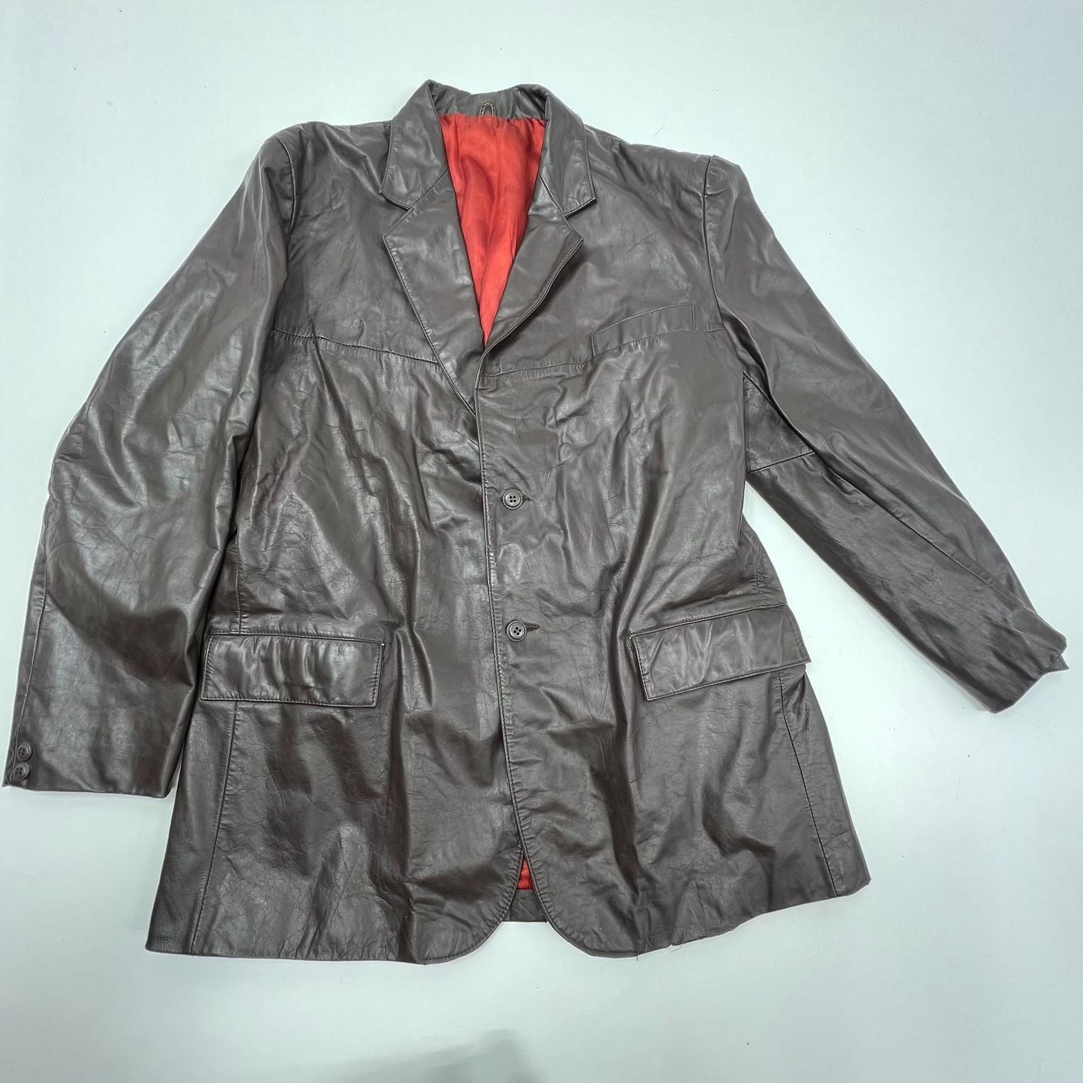 Vintage 70s Clipper Mist Brown Leather Car Coat Jacket Blazer Men's 44L