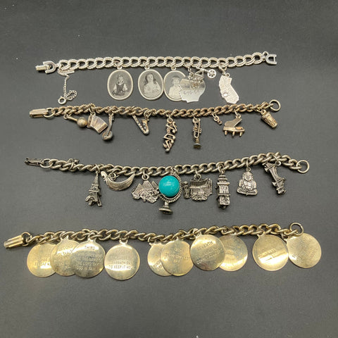Vintage Costume Jewelry Charm Bracelet Lot of 4 Ten Commandments Travel Music