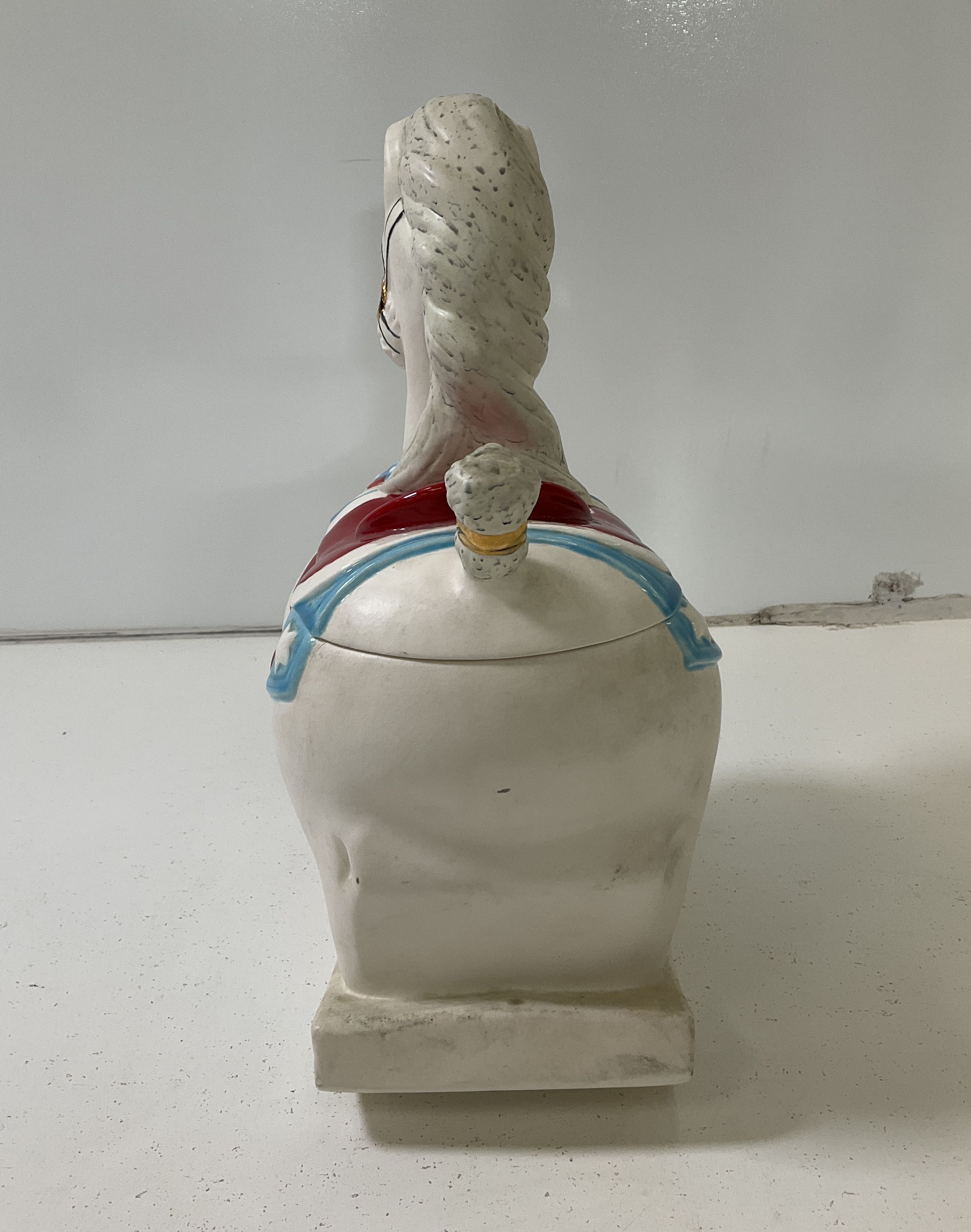 Vintage Alberta's Bisque Rocking Horse Cookie Jar White Red Blue Hand Painted