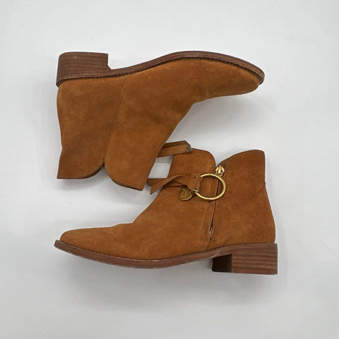 See by Chloe Tan Suede Ring Tassel Ankle Boots Size 36