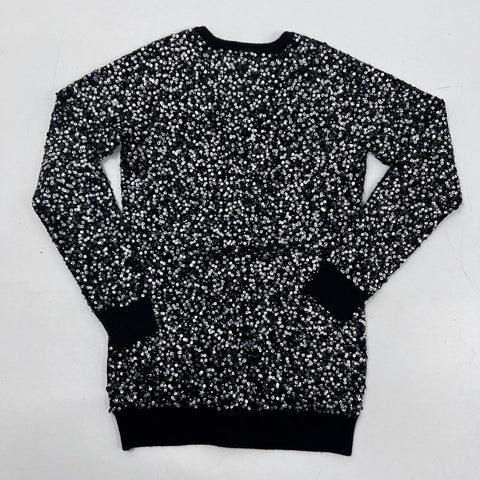 Alice & Olivia Women's Black Wool Silver Sequin Button Front Cardigan Sweater