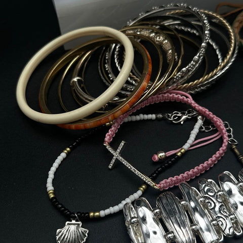 Costume Jewelry Bracelet Lot 2.5 Lbs Vintage to Modern Bangles Cuffs Beaded