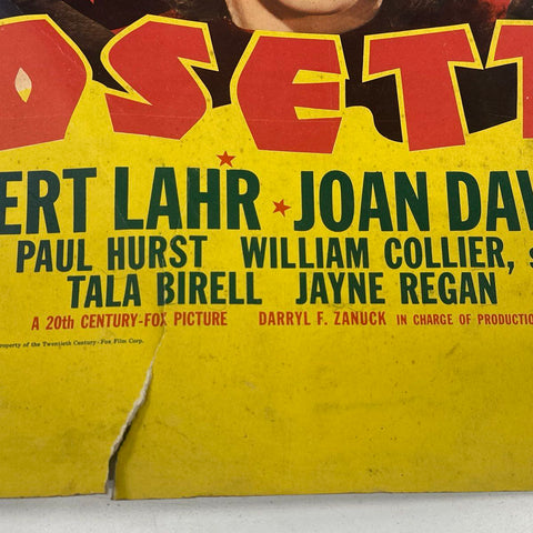 1938 Josette Original Movie Poster Window Card Don Ameche Bert Lahr 12x24
