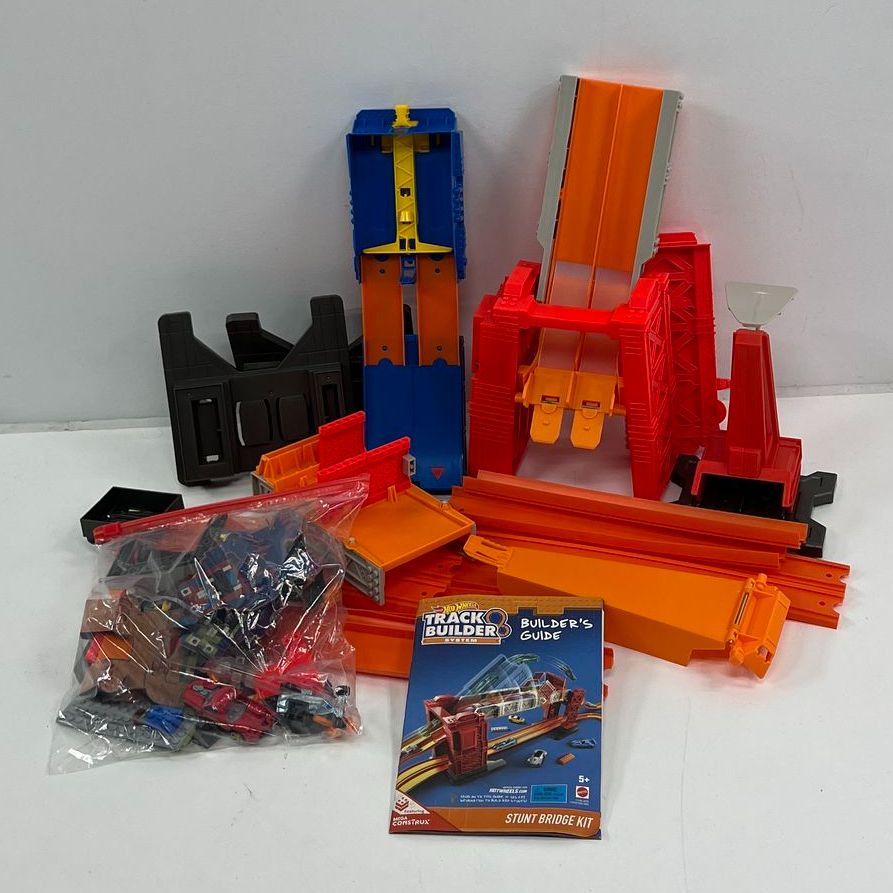 Hot Wheels Track Builder Parts Lot Orange Track with Stunt Bridge Building Guide