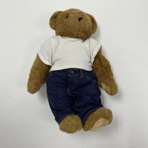 Vermont Teddy Bear Co Love Tattoo Plush Brown Bear Denim Jeans Embroidered Heart