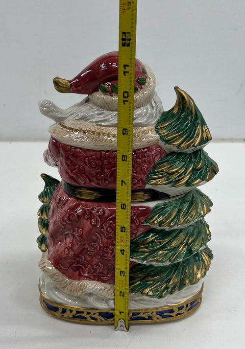 Vintage 1994 Fitz & Floyd Omnibus Santa Holiday Cookie Jar Hand Painted Large