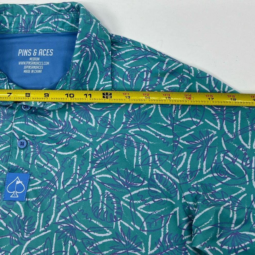 Men's Pins & Aces Turquoise Tropical Print Short Sleeve Polo Size Medium