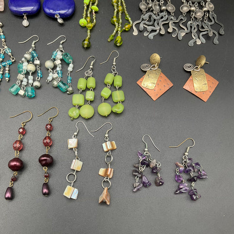 Boho Artisan Handcrafted Dangle Drop Earrings Costume Jewelry Lot of 15 Pairs