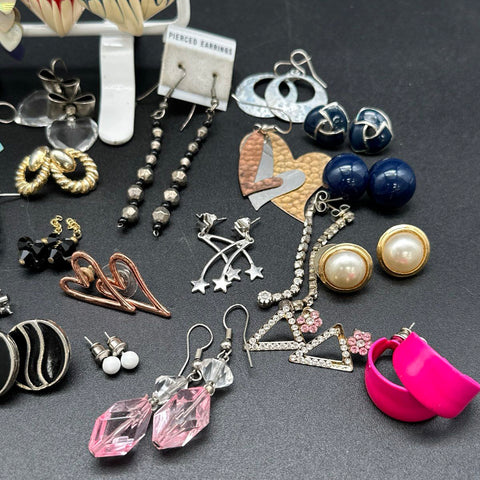 Vintage & Modern Costume Jewelry Earring Lot 50+ Pairs Studs Hoops Dangles