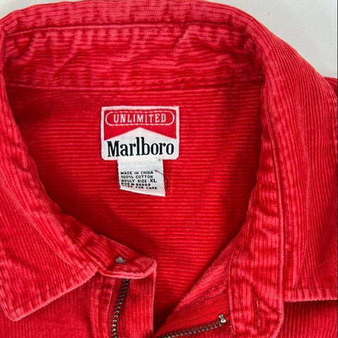 Vintage 90s Marlboro Red Corduroy 1/4 Zip Pullover Shirt Jacket Men's XL