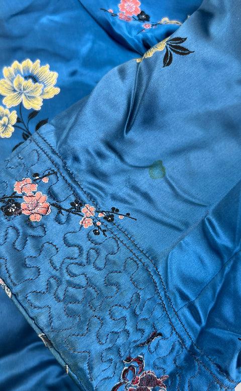 Vintage 50s Japan Reversible Embroidered Satin Quilted Bed Jacket