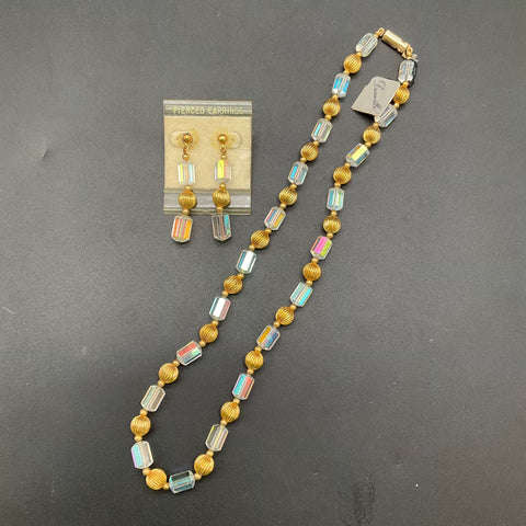 Vintage Deauville Gold Tone Austrian Crystal Necklace Earring Jewelry Set 18"