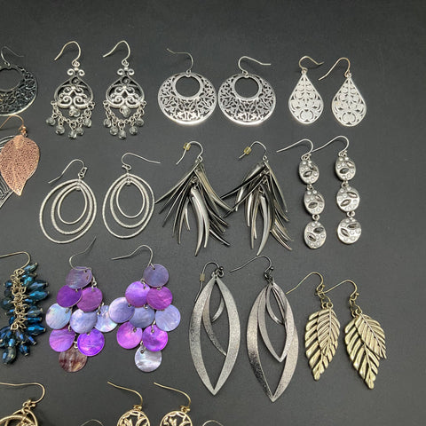 Vintage to Modern Costume Jewelry Lot 22 Pairs Earrings Boho Dangle Hoops