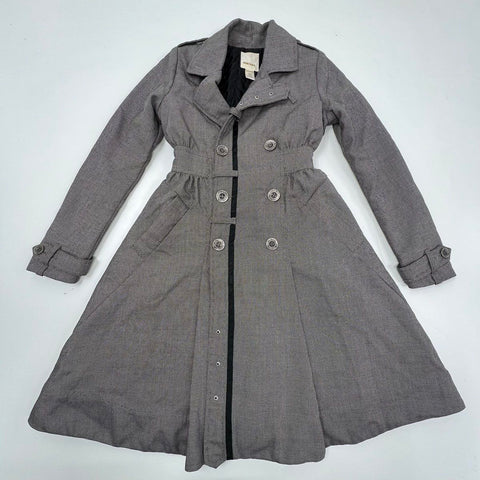 Diesel Women's Gray Houndstooth Wool Blend A-Line Trench Coat Quilted Lined XXS