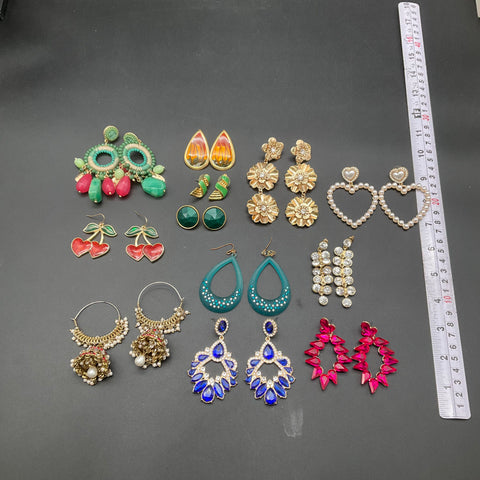Statement Fashion Earrings Lot of 12 Gold Tone Boho Crystal Floral Beaded