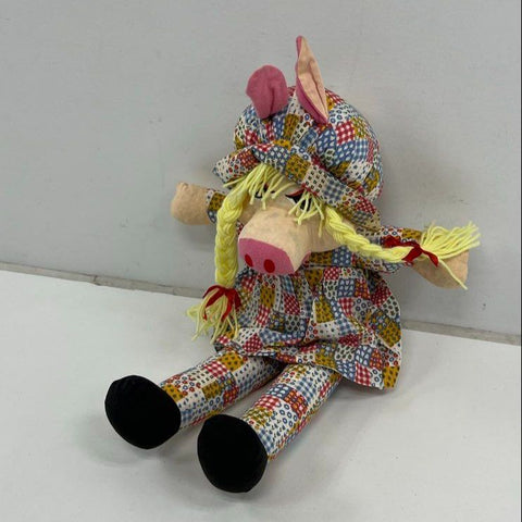 Vintage 70s The Muppets Miss Piggy Plush Doll Yarn Hair Patchwork Outfit