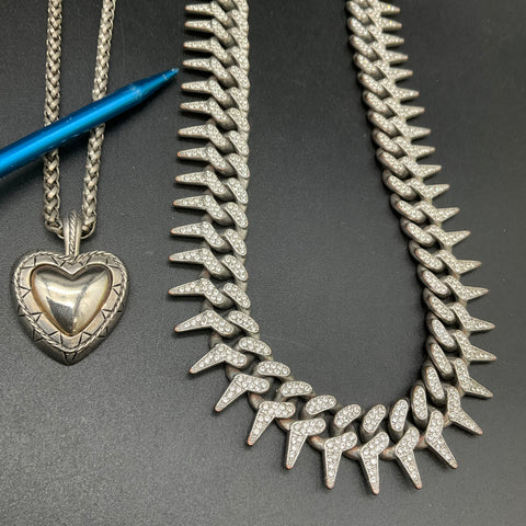Mixed Fashion Costume Jewelry Lot 1.5 lbs 6 Necklaces Spiked Link Rhinestone