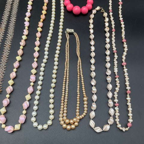 Vintage Faux Pearl & Beaded Costume Jewelry Lot of 11 Necklaces Pendants