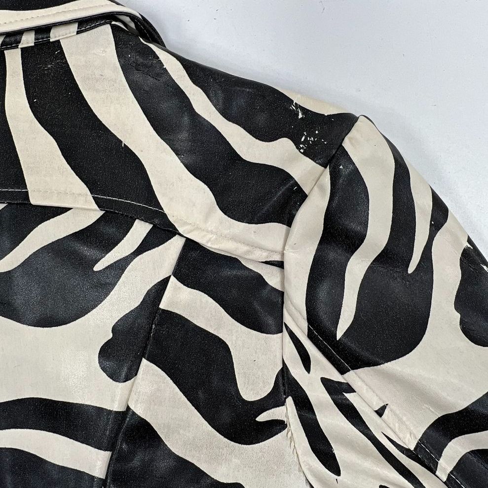 Vintage Y2K BB Dakota Zebra Print Faux Leather Distressed Jacket Womens L