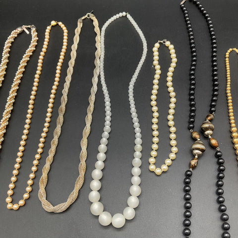 Vintage Fashion Jewelry Necklace Lot 7pcs Faux Pearl Gold Silver Tone Beaded