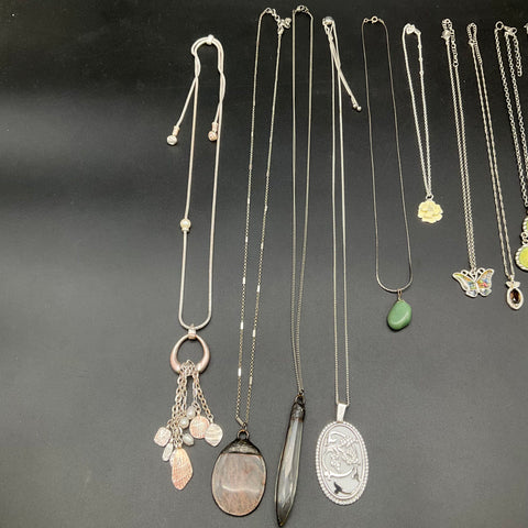 Silver Tone Fashion Necklace Lot of 10 Butterfly Floral Stone Pendant Styles