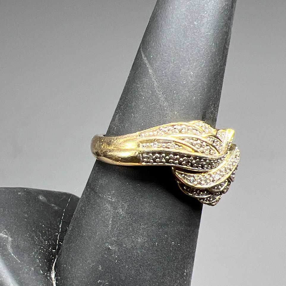 925 Sterling Silver Vermeil Wing Diamond Ring Size 7