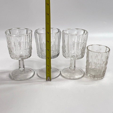Paneled Grape Pattern 12 Piece Glass Set Pitcher Goblets Tumblers Vintage
