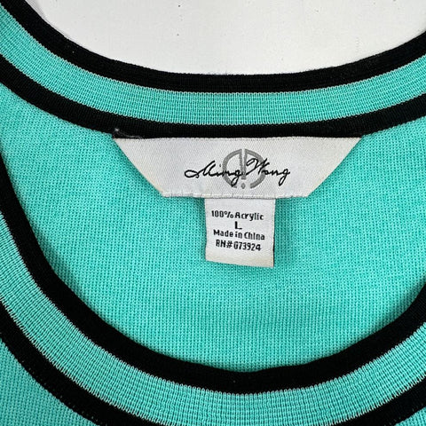 Women's Ming Wang Teal Knit Black Accent Tank Top 100% Acrylic - Size Large