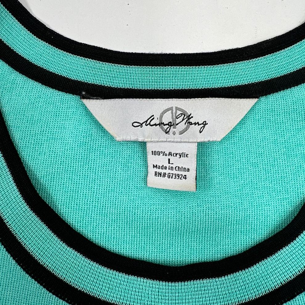 Women's Ming Wang Teal Knit Black Accent Tank Top 100% Acrylic - Size Large