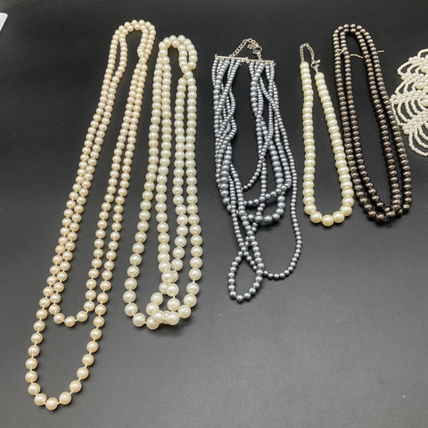 Faux Pearl Necklace Lot of 6 Bib Collar Multi-Strand Vintage Style Jewelry