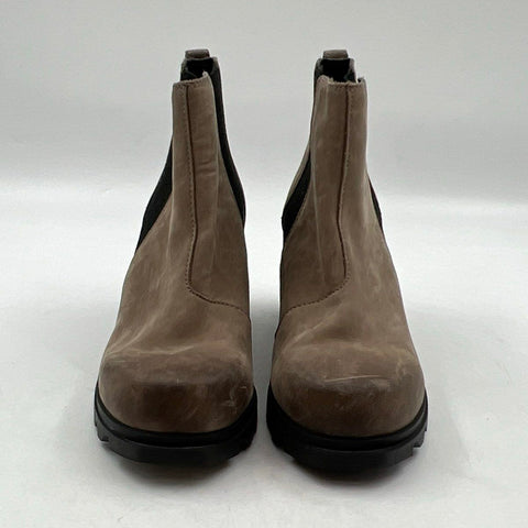 Sorel Joan of Arctic Wedge III Chelsea Taupe Leather Ankle Boots Size 7