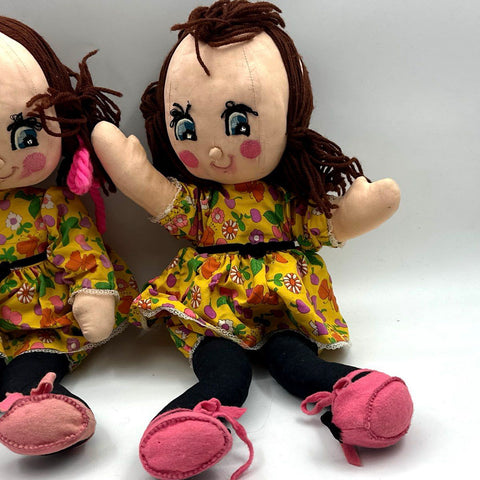 Vintage Rag Doll Lot Cloth Handmade Style Floral Dress 2 Pieces 16 Inch