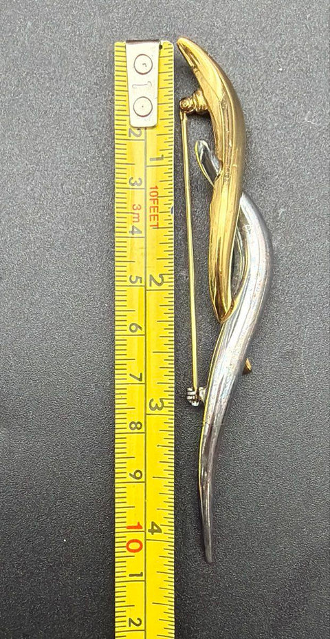Vintage Givenchy Two-Tone Gold & Silver Tone Abstract Wave Brooch 4"