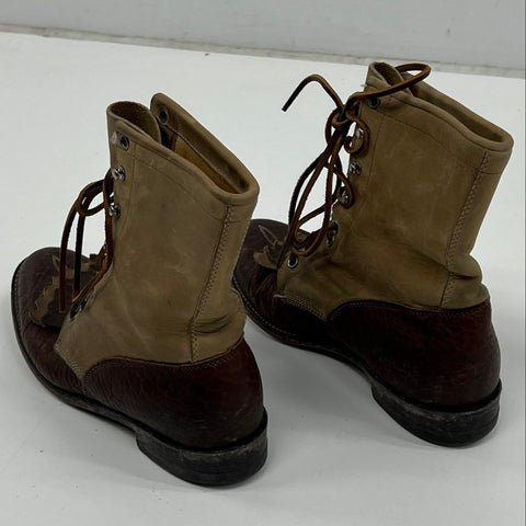 Vintage Justin L353 Two Tone Brown Leather Kiltie Roper Lacer Boots Womens 7.5B
