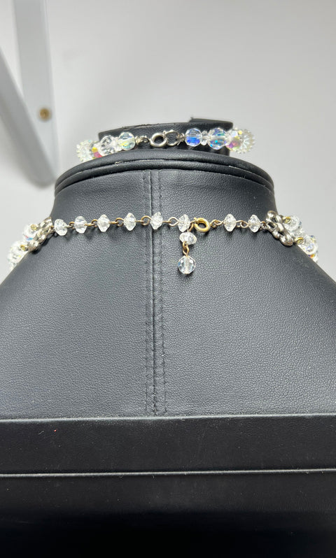Vintage Aurora Borealis Crystal Jewelry Set 3 Pc Necklace Bracelet Earrings