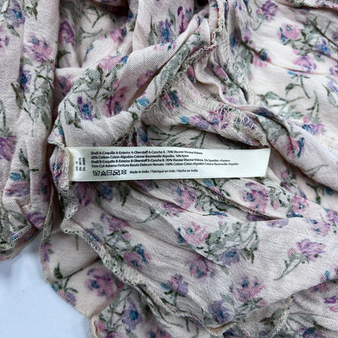 Free People FP ONE Women's Pink Floral Lace Smocked Ruffle Mini Dress Sz S