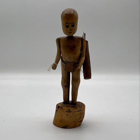 Vintage Hand Carved Wood Figure Hunter Warrior with Quiver Arrows Folk Art 10"