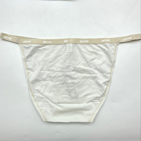 Skims Women's Lightweight Cotton Picot Logo String Bikini Lot of 4 Gray White