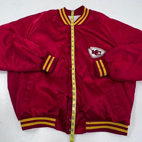 Vintage 90s Kansas City Chiefs NFL Satin Varsity Jacket Red Quilted Lined Sz XL