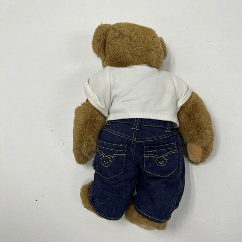 Vermont Teddy Bear Co Love Tattoo Plush Brown Bear Denim Jeans Embroidered Heart