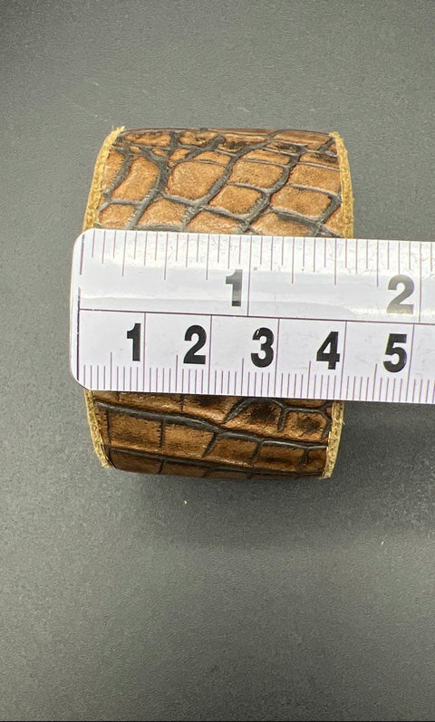 Annie Hammer Lot of 2 Tooled & Croc Embossed Leather Cuff Bracelets Signed