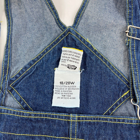 Vintage 90s Looney Tunes Tweety Bird Denim Overalls Shorts Sz 18/20W