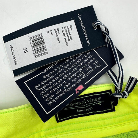 Vineyard Vines Men's 7" Island Shorts Highlighter Yellow Solid NWT Size 35