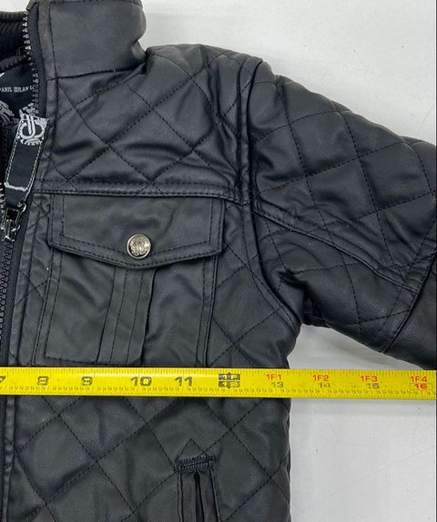 Pelle Pelle Black Quilted Faux Leather Full Zip Bomber Jacket Kids Size 4