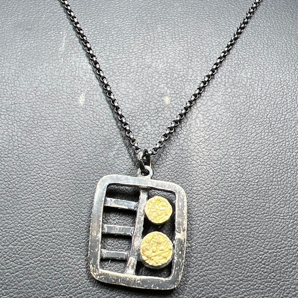 Donn Burdic Sterling Silver Gold Accent Pendant Necklace 5.42g