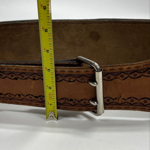 Vintage 70s Custom Tooled Leather Weightlifting Belt Big Jake Double Prong Sz XL