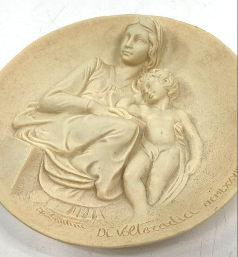 Lot of 2 Vintage Relief Wall Plates A. Santini Madonna & Gayle Bright Appleby