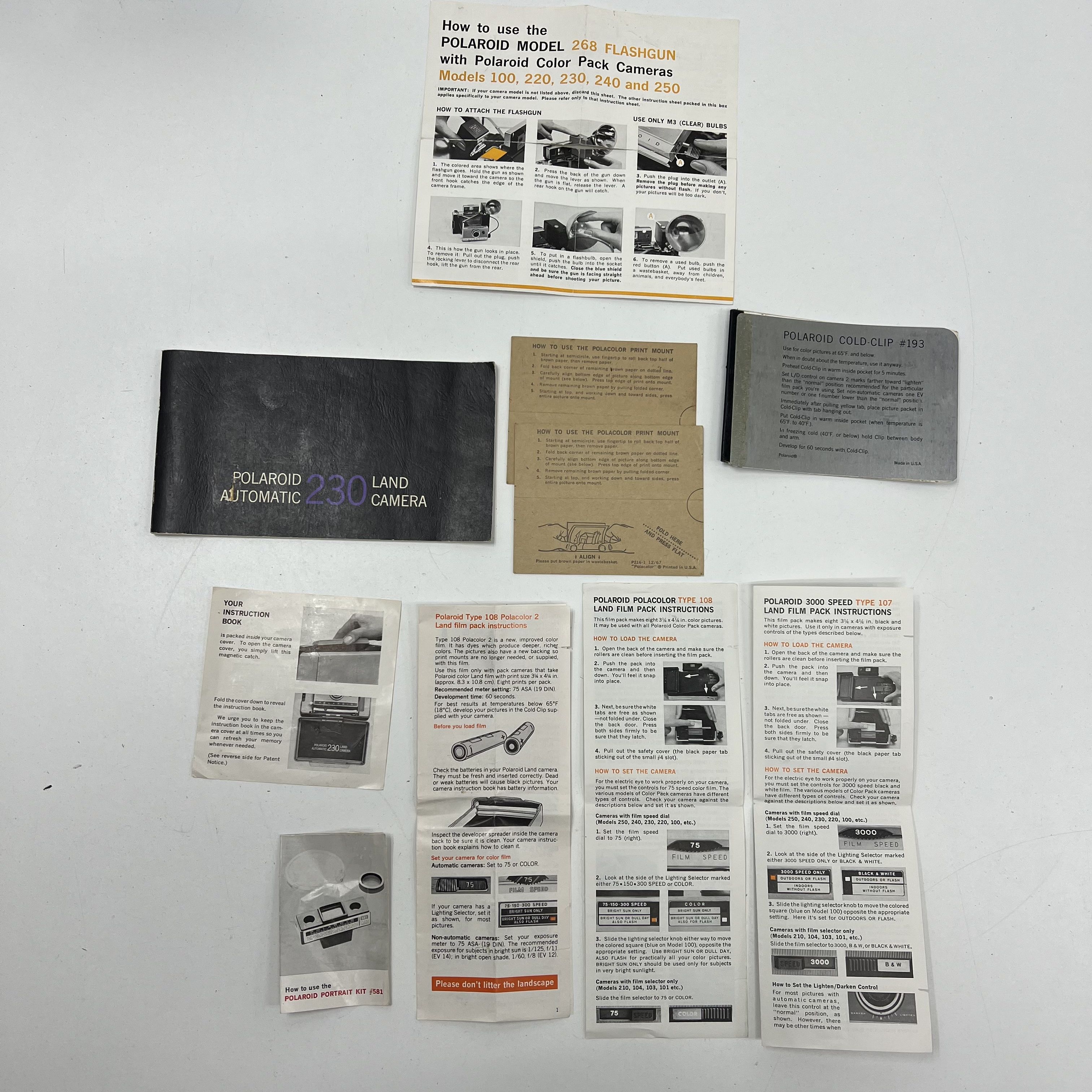 Vintage Polaroid Automatic 230 Land Camera Instant Film with Case Flash Manuals
