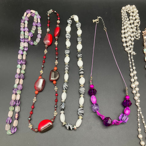 Costume Jewelry Lot of 9 Necklaces Vintage to Modern Faux Pearl Beaded Crystal